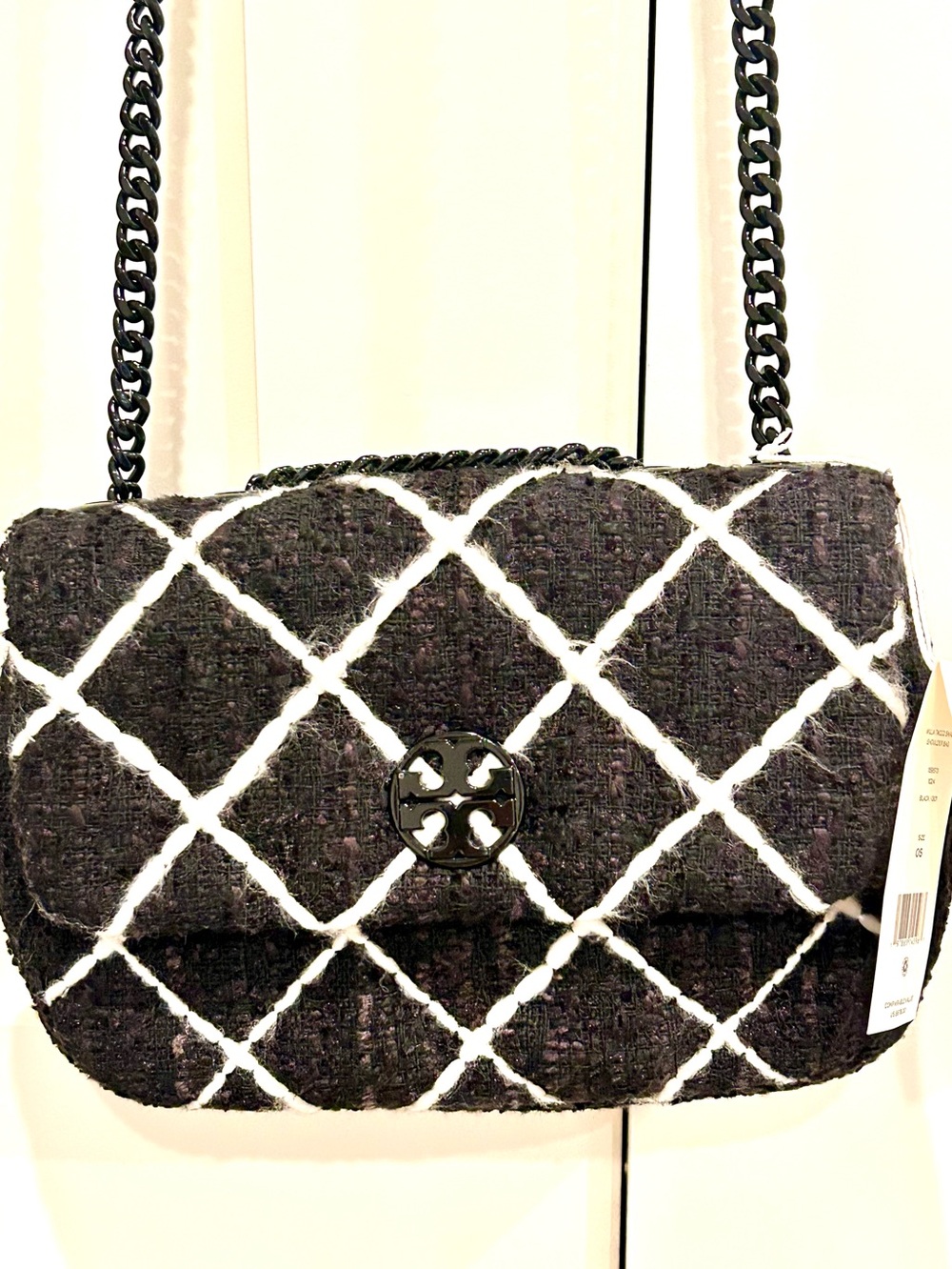 NWT Tory Burch Black Willa Tweed Small Shoulder Bag